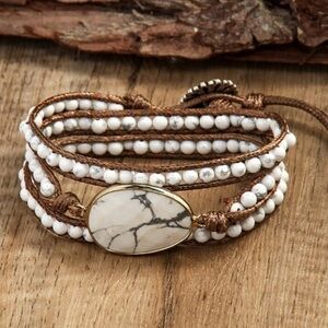 White natural gemstone wrap bracelet